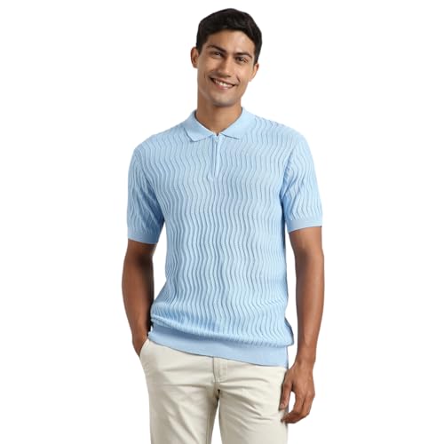 Buy Textured Zip Polo T-Shirts(1M-TWPO-R0016-PBL2_Powder Blue_S